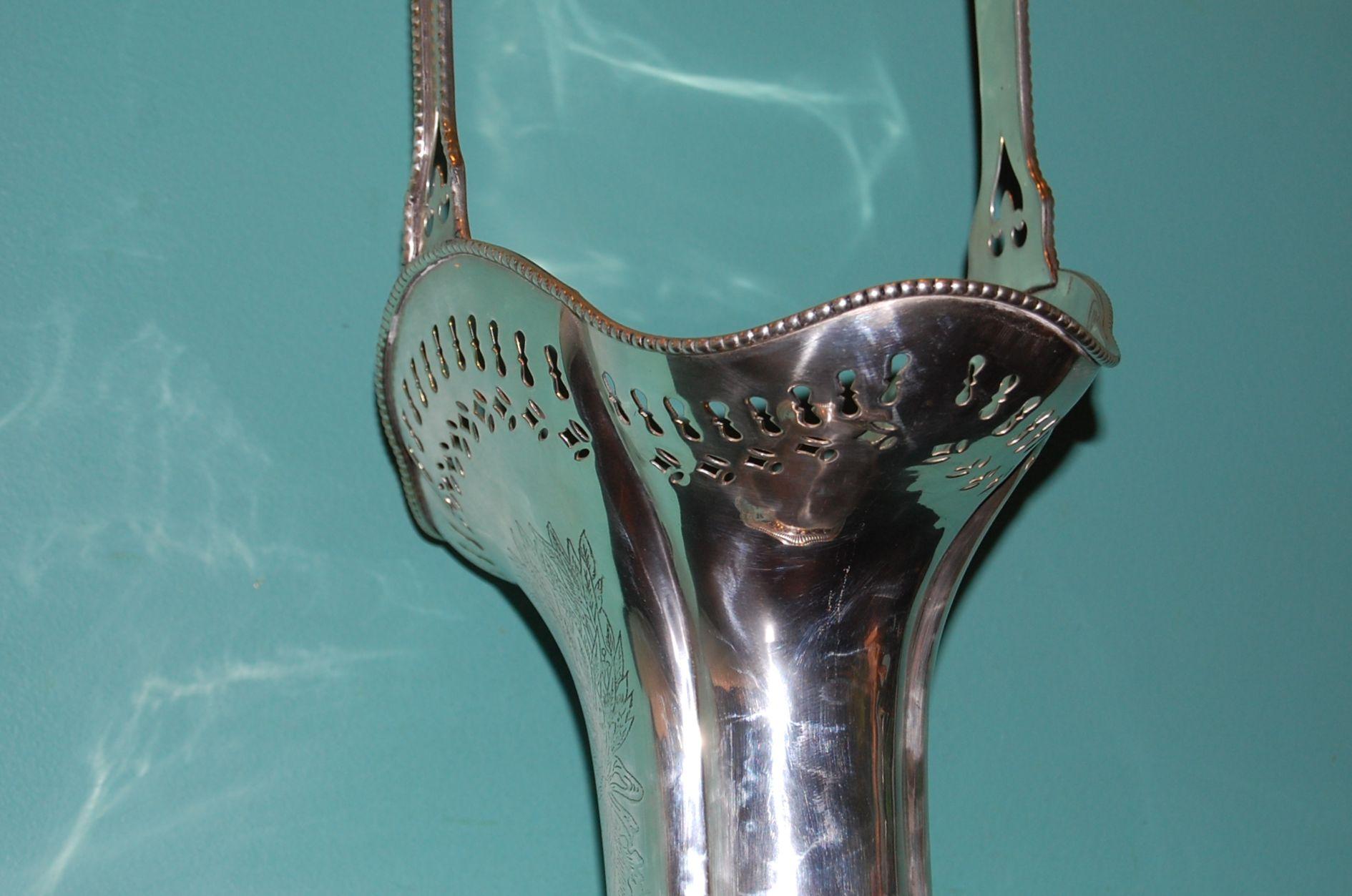Unknown Silver Plated Repousse' Vase with Handle, circa 1900 For Sale