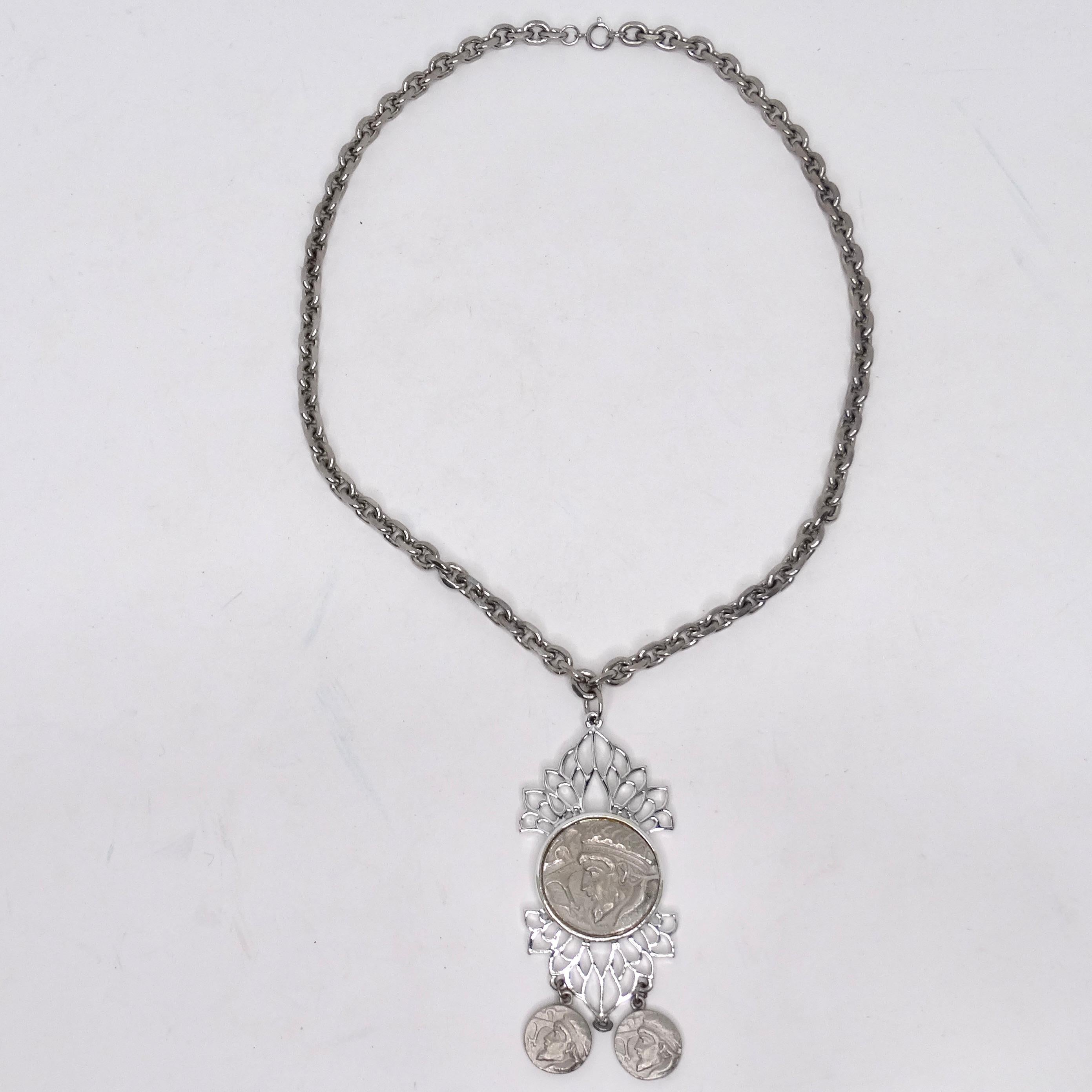 Silver Plated Roman Coin Medallion Pendant Necklace In Excellent Condition For Sale In Scottsdale, AZ