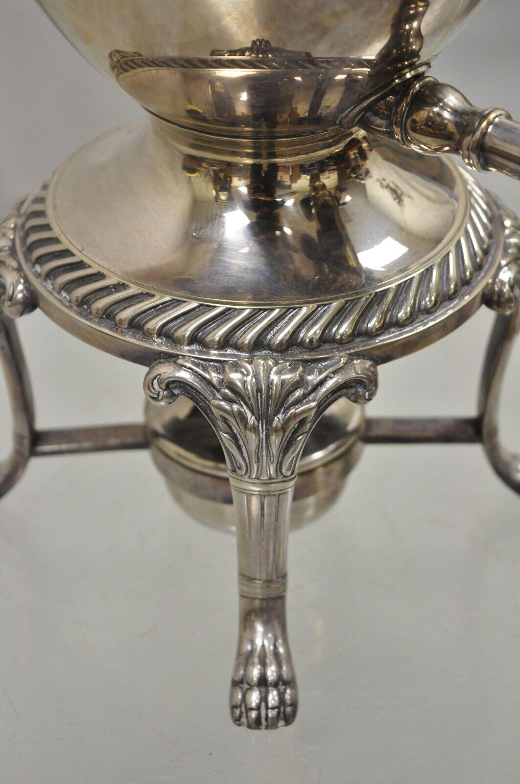 English Silver Plated Samovar Coffee Tea Urn Regency Lions By International Silver Co. For Sale