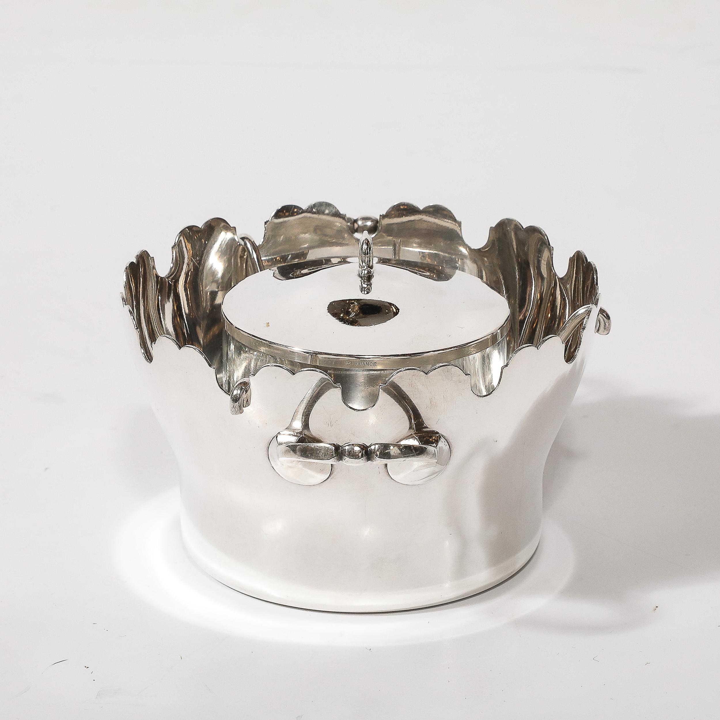 Mid-Century Modern Silver Plated Scalloped Edge Caviar Dish by Plasait