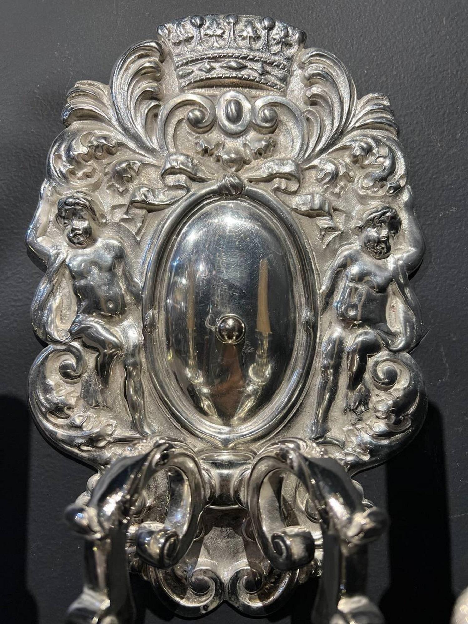 American Classical Silver Plated Sconces with Cherubs