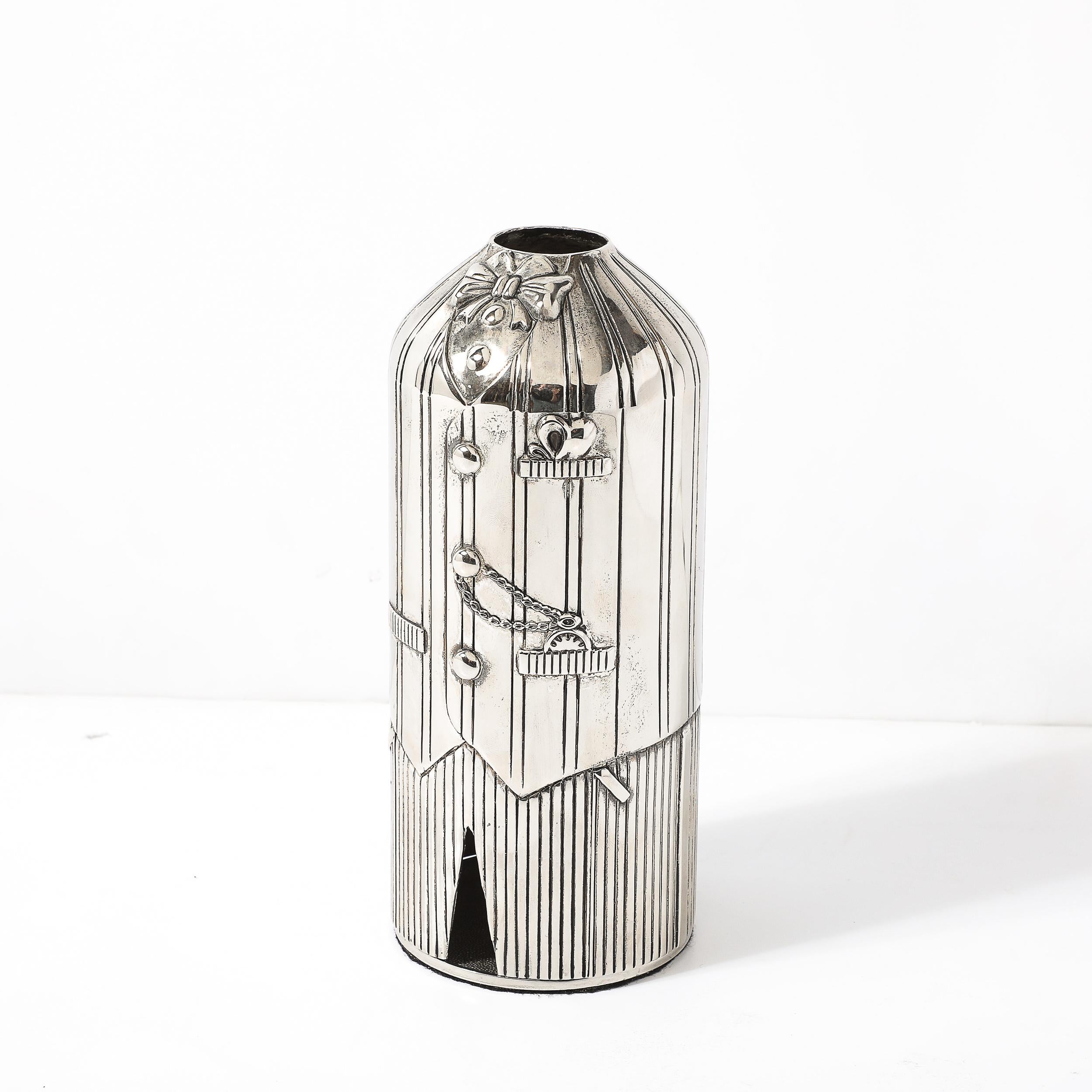 Versilberter skulpturaler Weinflaschenhalter mit Butler-Motiv im Angebot 1