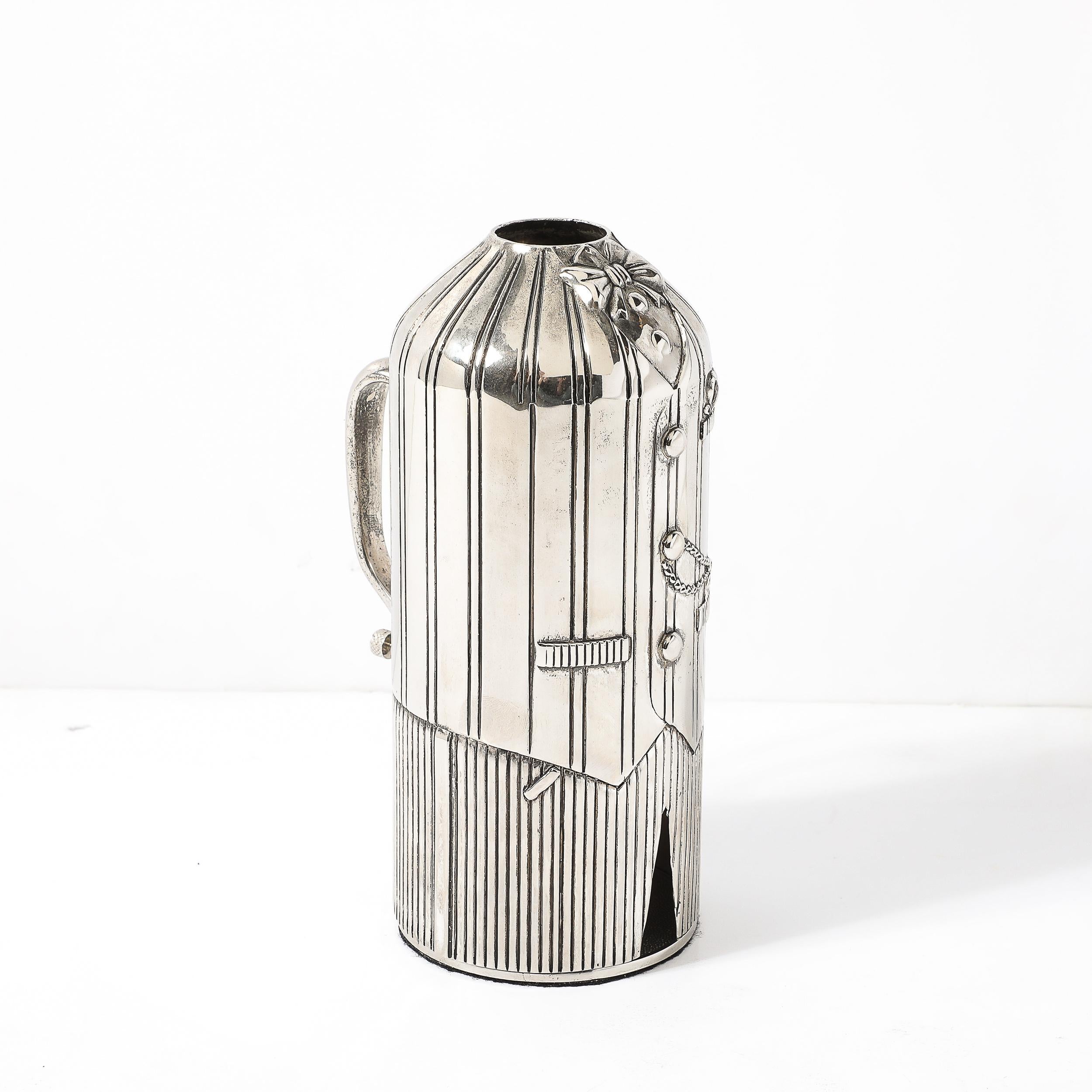 Versilberter skulpturaler Weinflaschenhalter mit Butler-Motiv im Angebot 2