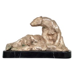 Silver Plated Sculpture of a Polar Bear Couple