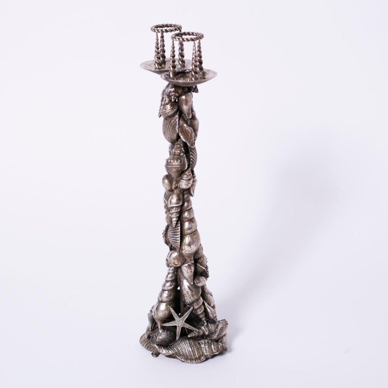 Silver Plated Seashell Candlesticks at 1stDibs