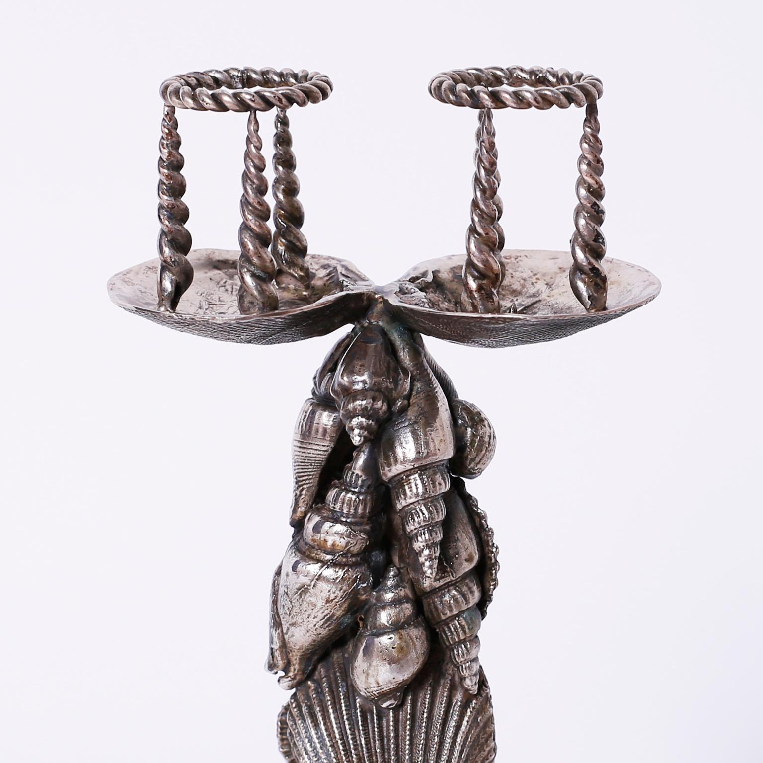 Philippine Silver Plated Seashell Candlesticks