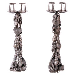 Vintage Silver Plated Seashell Candlesticks