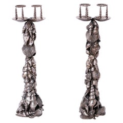 Silver Plated Seashell Candlesticks