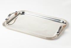 Silver Plated Serving Tray Inlaid with Lapis Lazuli by Maestri Italy