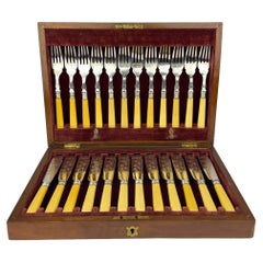 Silver Plated Set Fish Knifes & Forks for 12 people, Sheffield England, 1910s