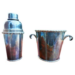 Silver plated shaker, ice bucket and ice tongs
