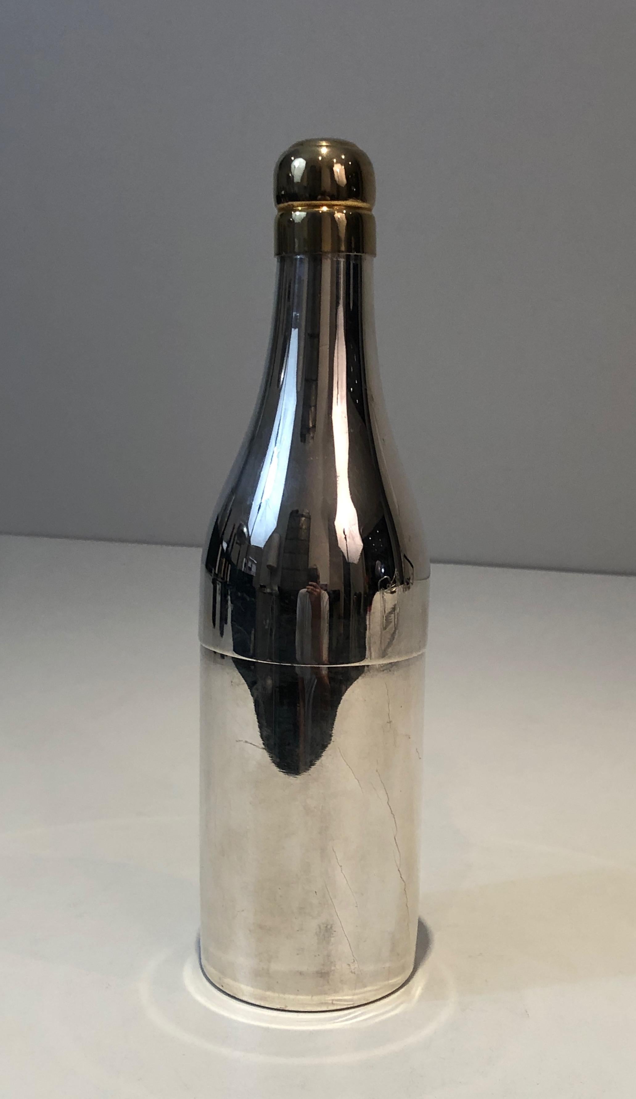 Silver Plated Shaker Presenting a Champagne Bottle, French, Circa 1930 2