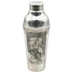 Silver Plated Shaker with Decor of Poker and Paris Monuments, circa 1925