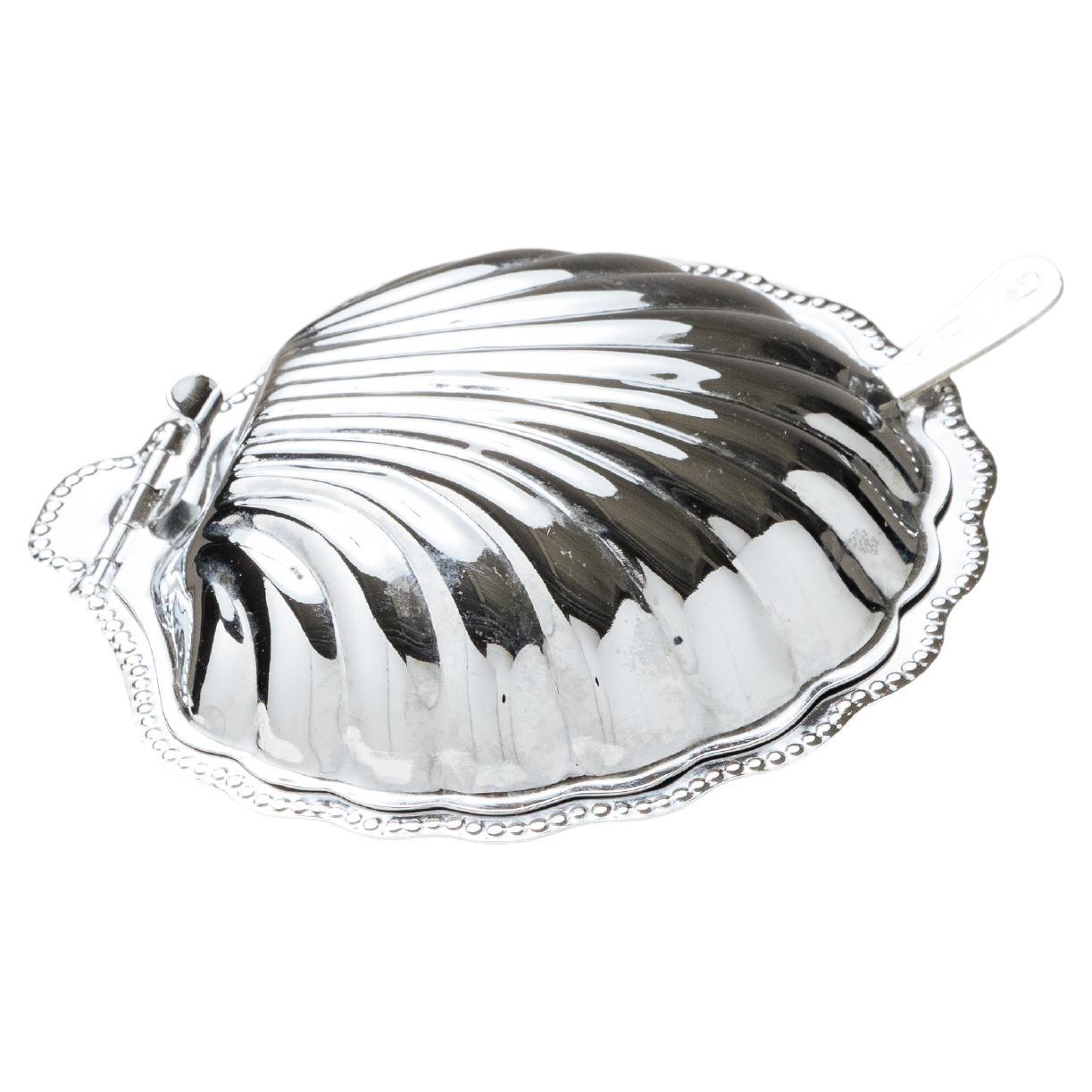 Silver-plated shell butter dish, 1970s