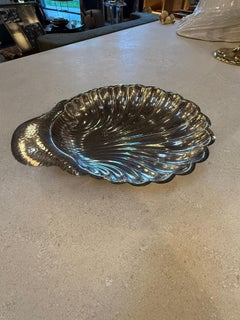 Silver-Plated Shell Centerpiece Bowl with Hammered Handle, 1970s
