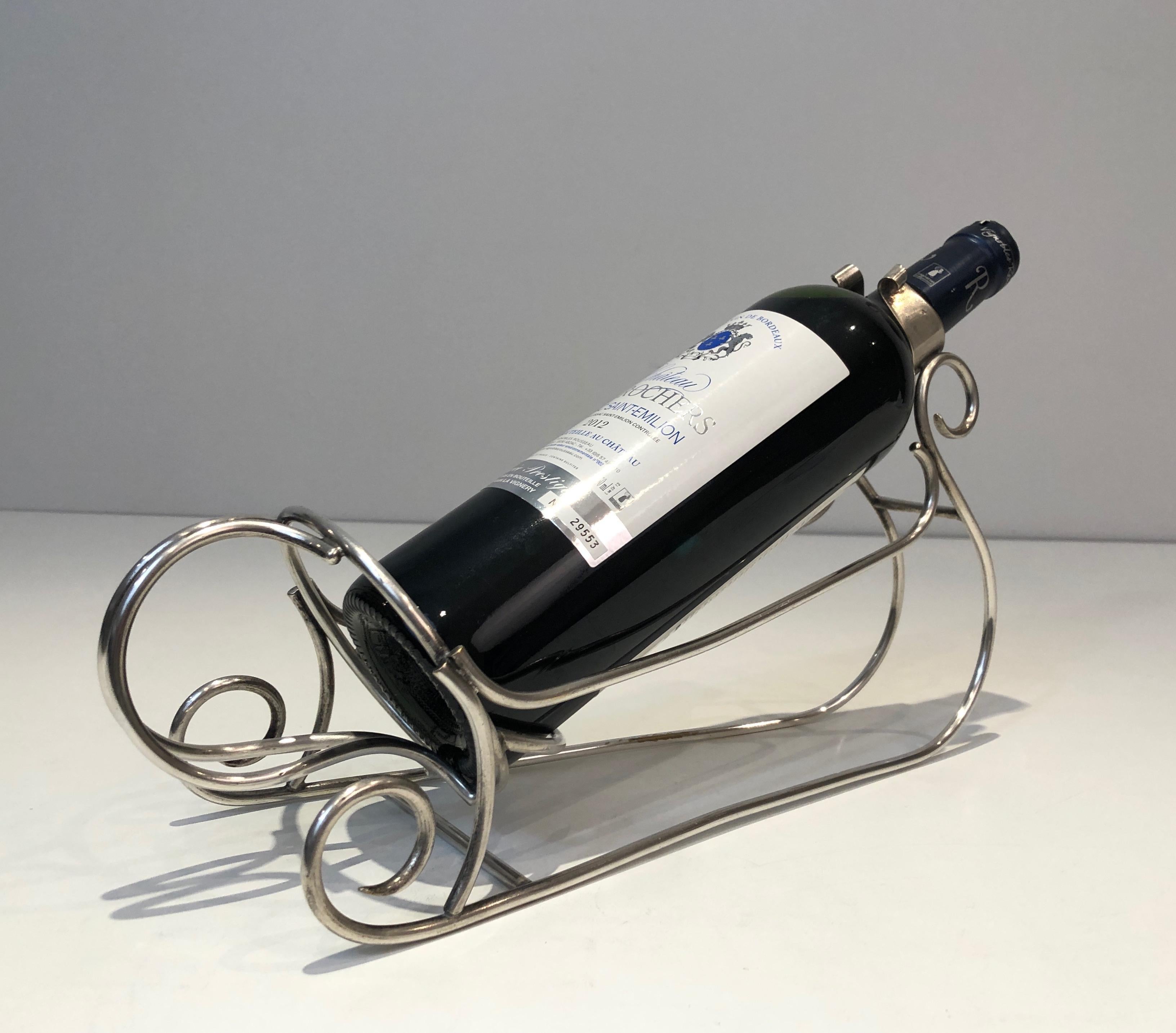 Silver Plated Sleigh Bottle Holder, French, Circa 1930 In Good Condition For Sale In Marcq-en-Barœul, Hauts-de-France