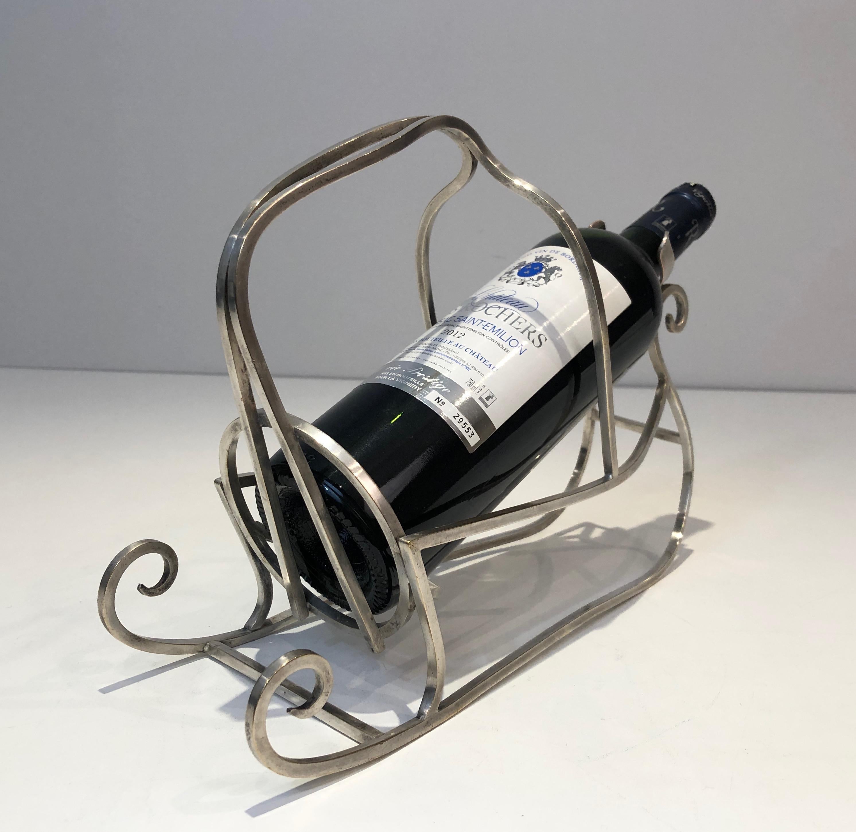 Silver Plated Sleigh Bottle Holder, French, circa 1930 In Good Condition For Sale In Marcq-en-Barœul, Hauts-de-France