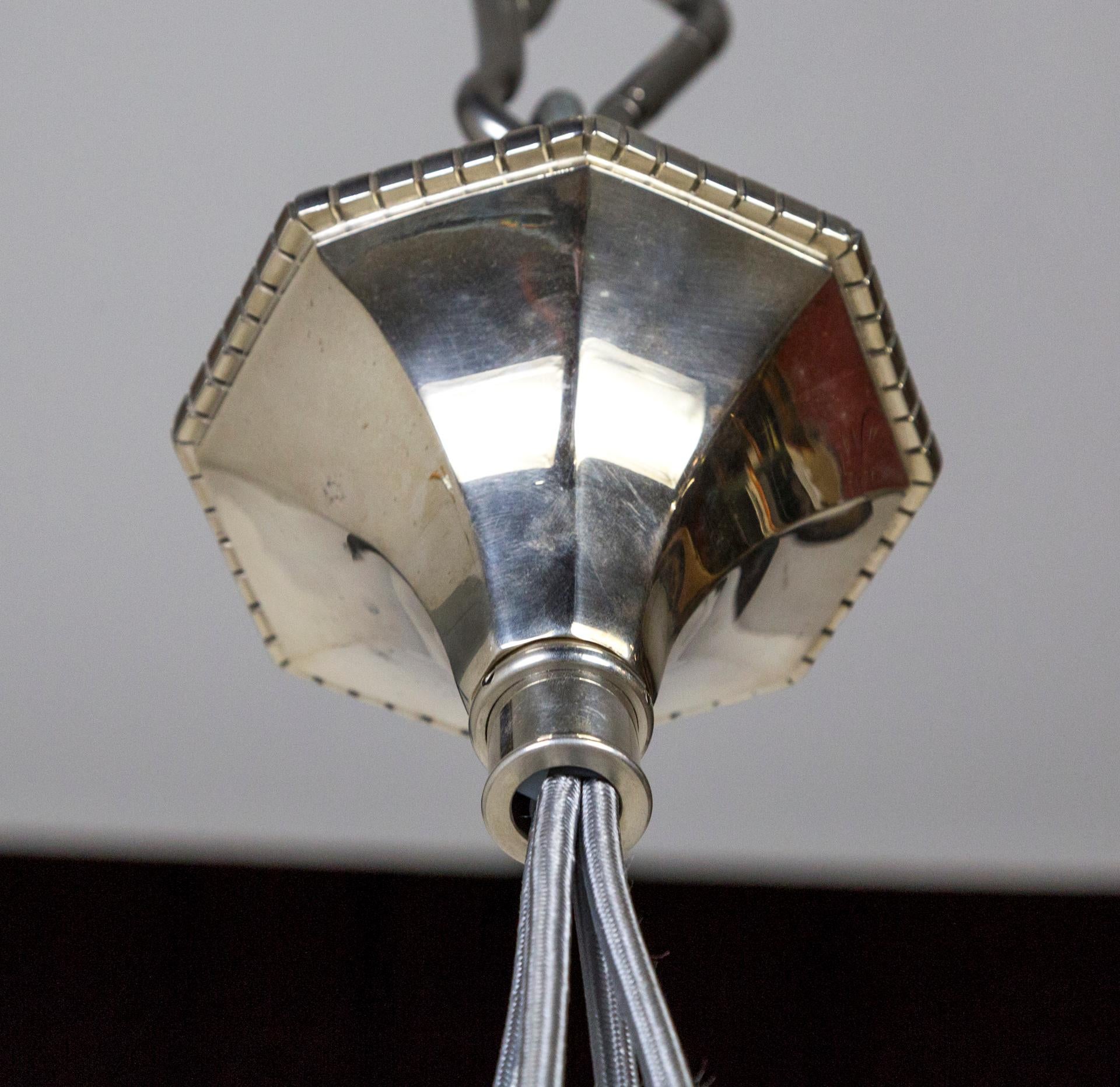 20th Century Silver Plated Solid Bronze 4-Light Horn Chandelier For Sale