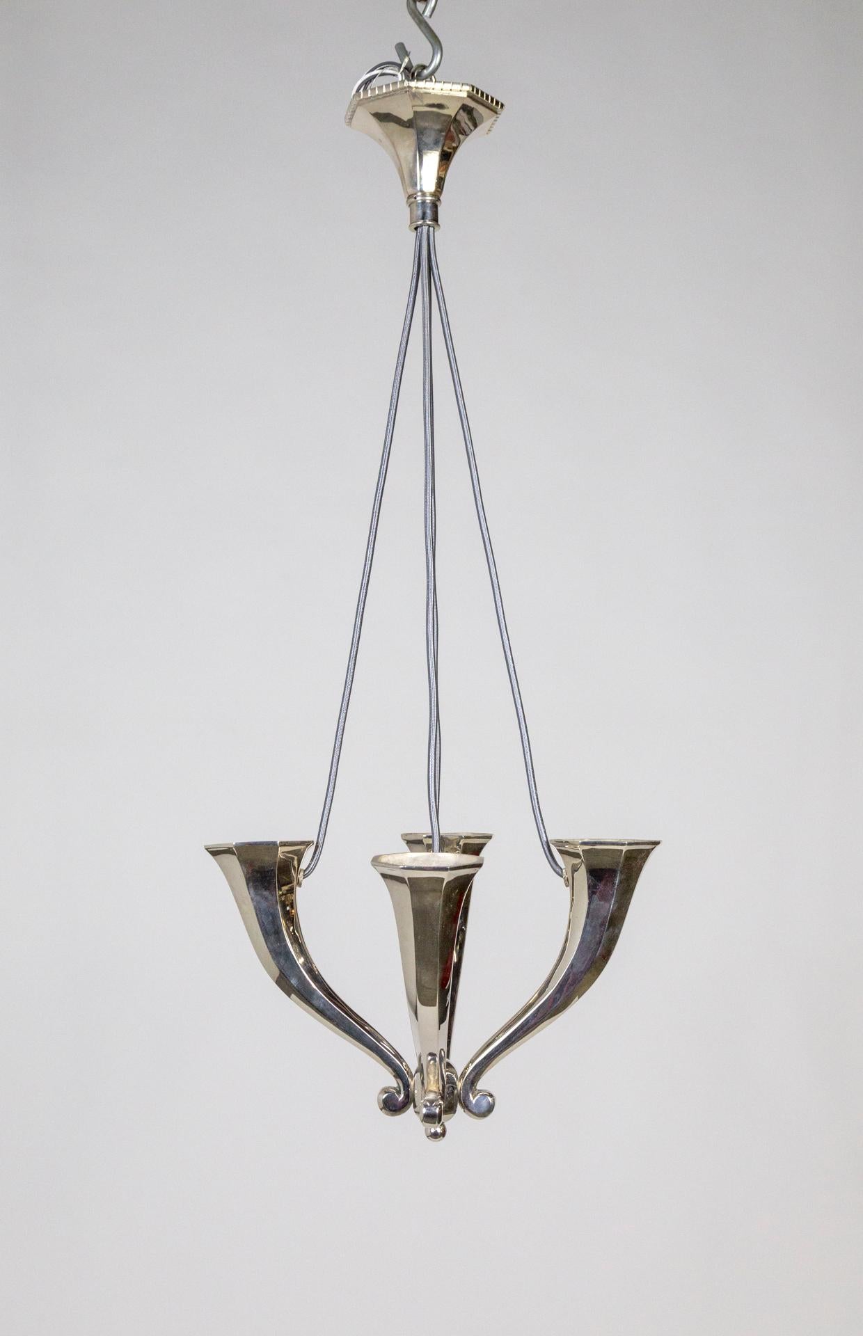 Silver Plated Solid Bronze 4-Light Horn Chandelier For Sale 1
