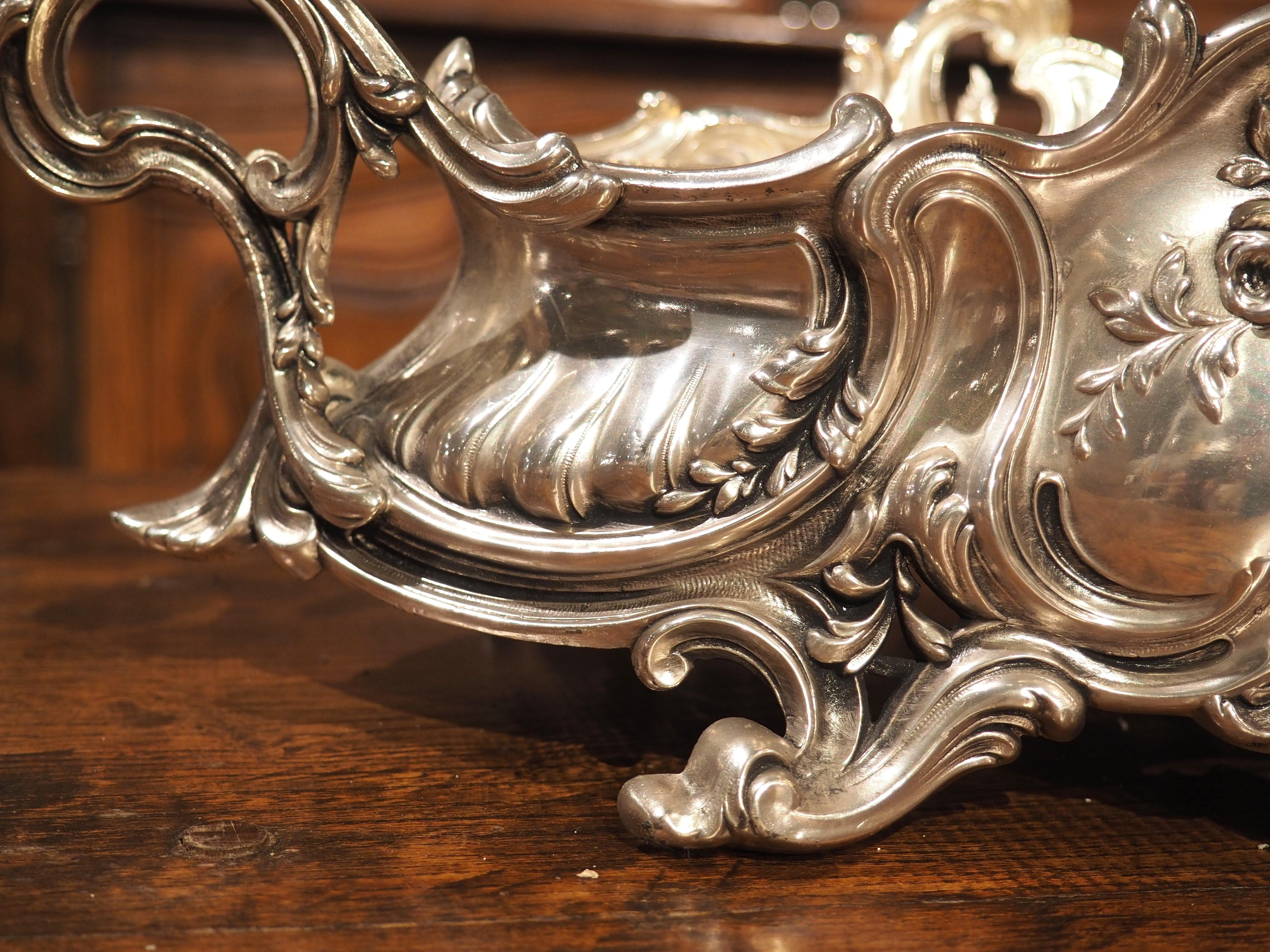 Silvered Silver Plated Solid Bronze Louis XV Style Jardiniere with Liner, Circa 1890 For Sale