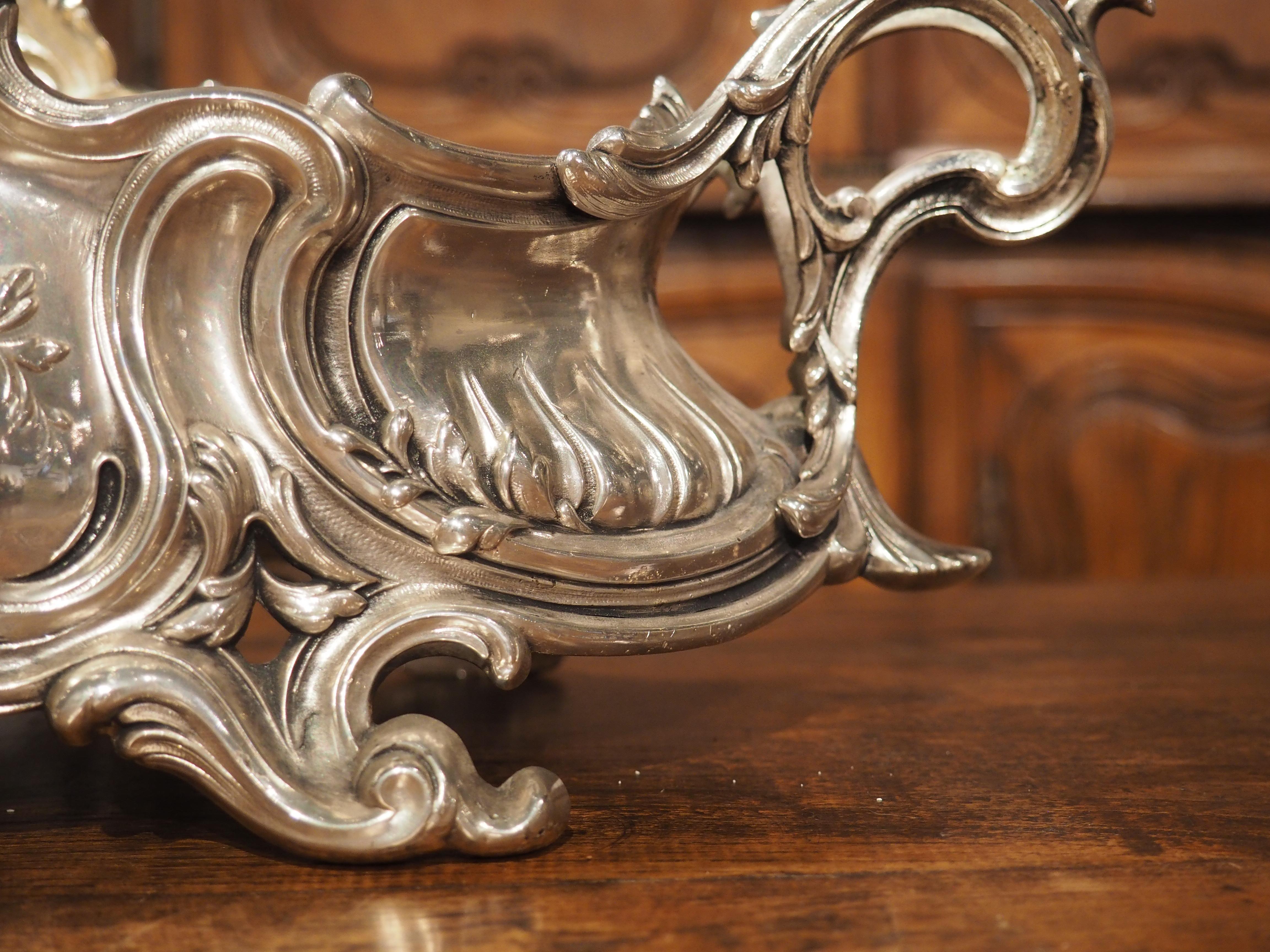 19th Century Silver Plated Solid Bronze Louis XV Style Jardiniere with Liner, Circa 1890 For Sale