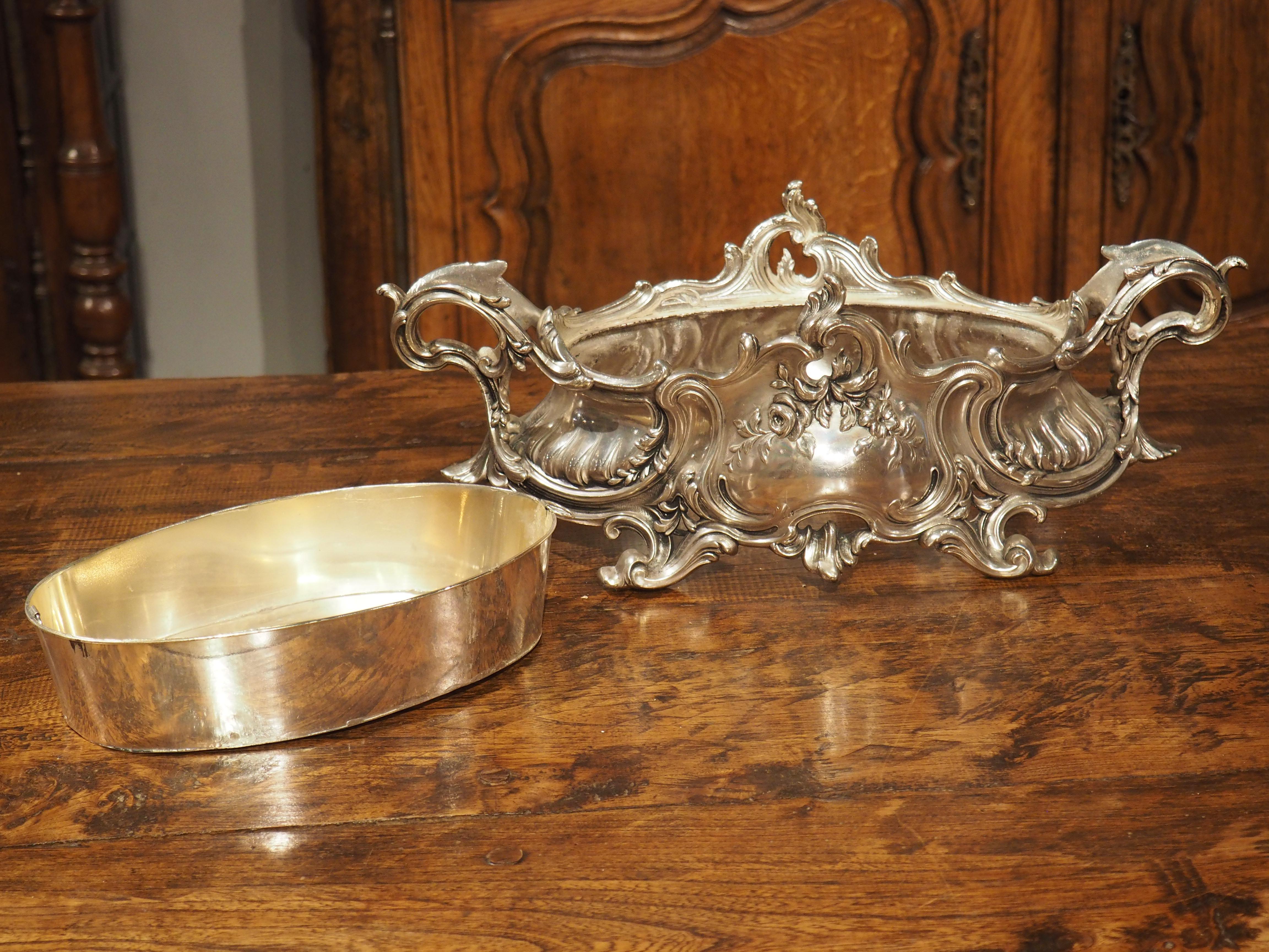 Silver Plated Solid Bronze Louis XV Style Jardiniere with Liner, Circa 1890 For Sale 2