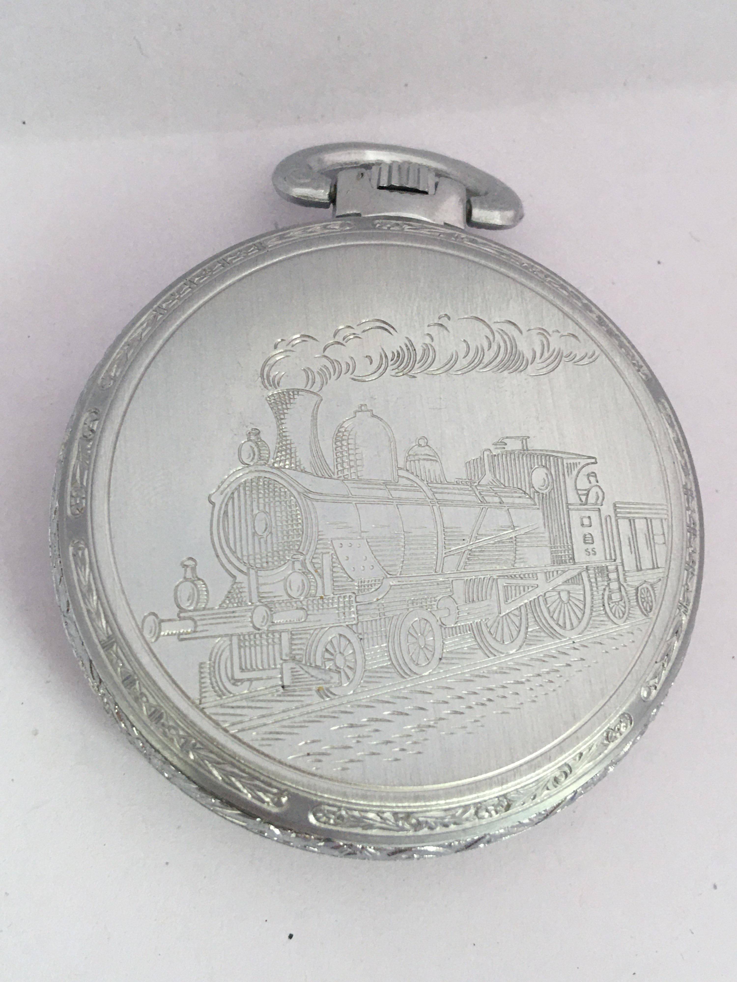 Versilberte Dampfzug-Taschenuhr im Angebot 2
