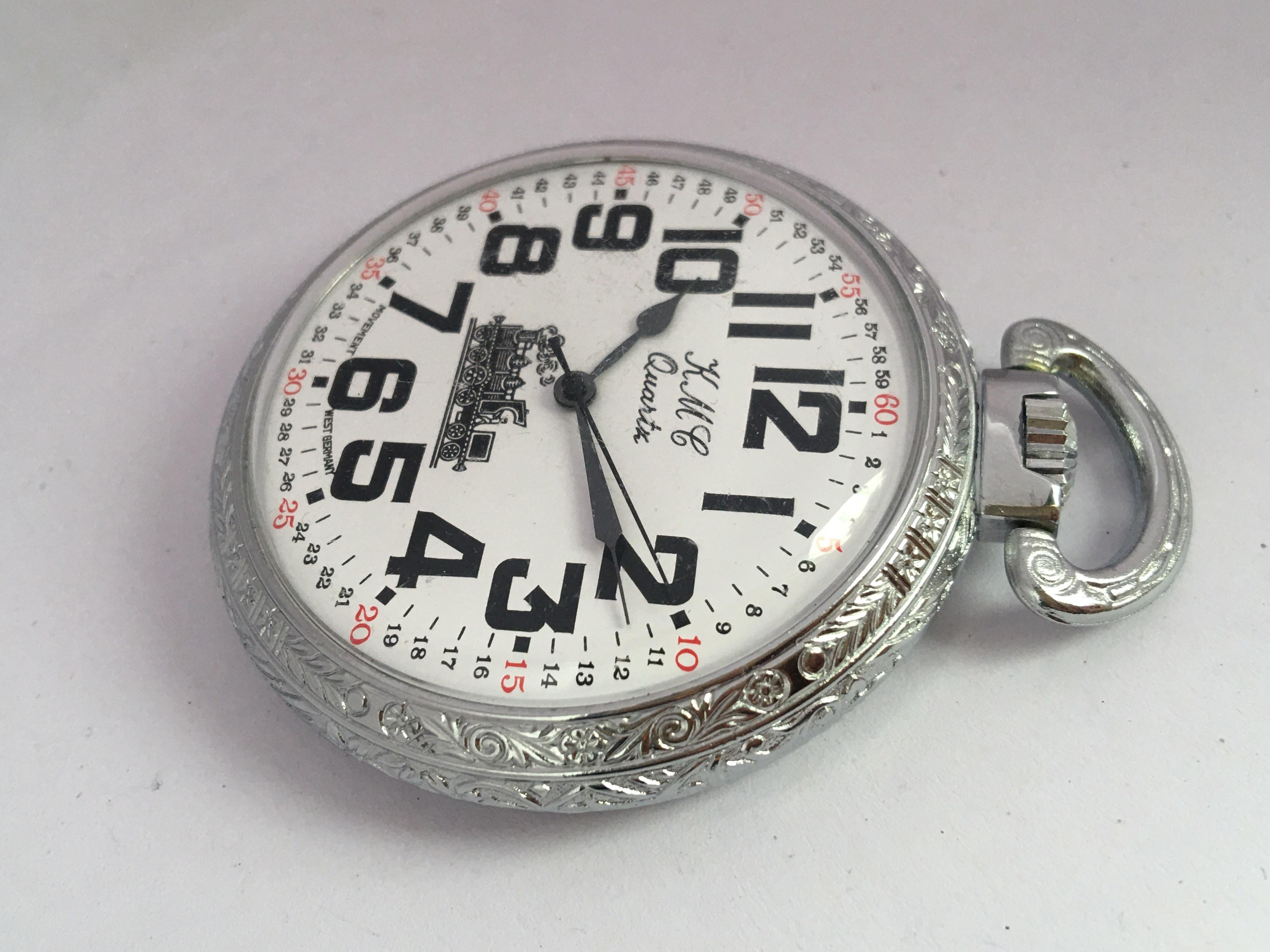 Versilberte Dampfzug-Taschenuhr 3