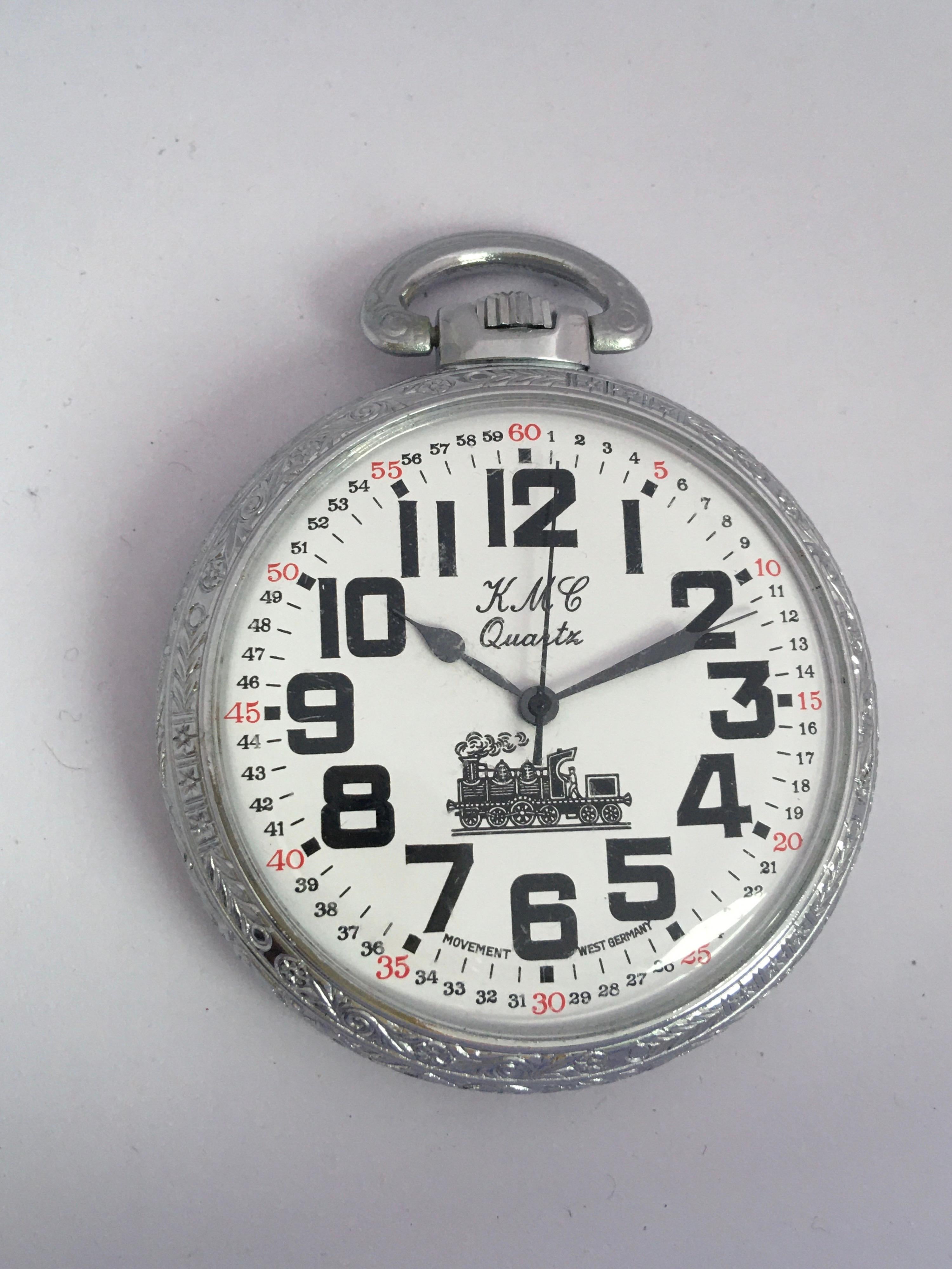 Versilberte Dampfzug-Taschenuhr im Angebot 5