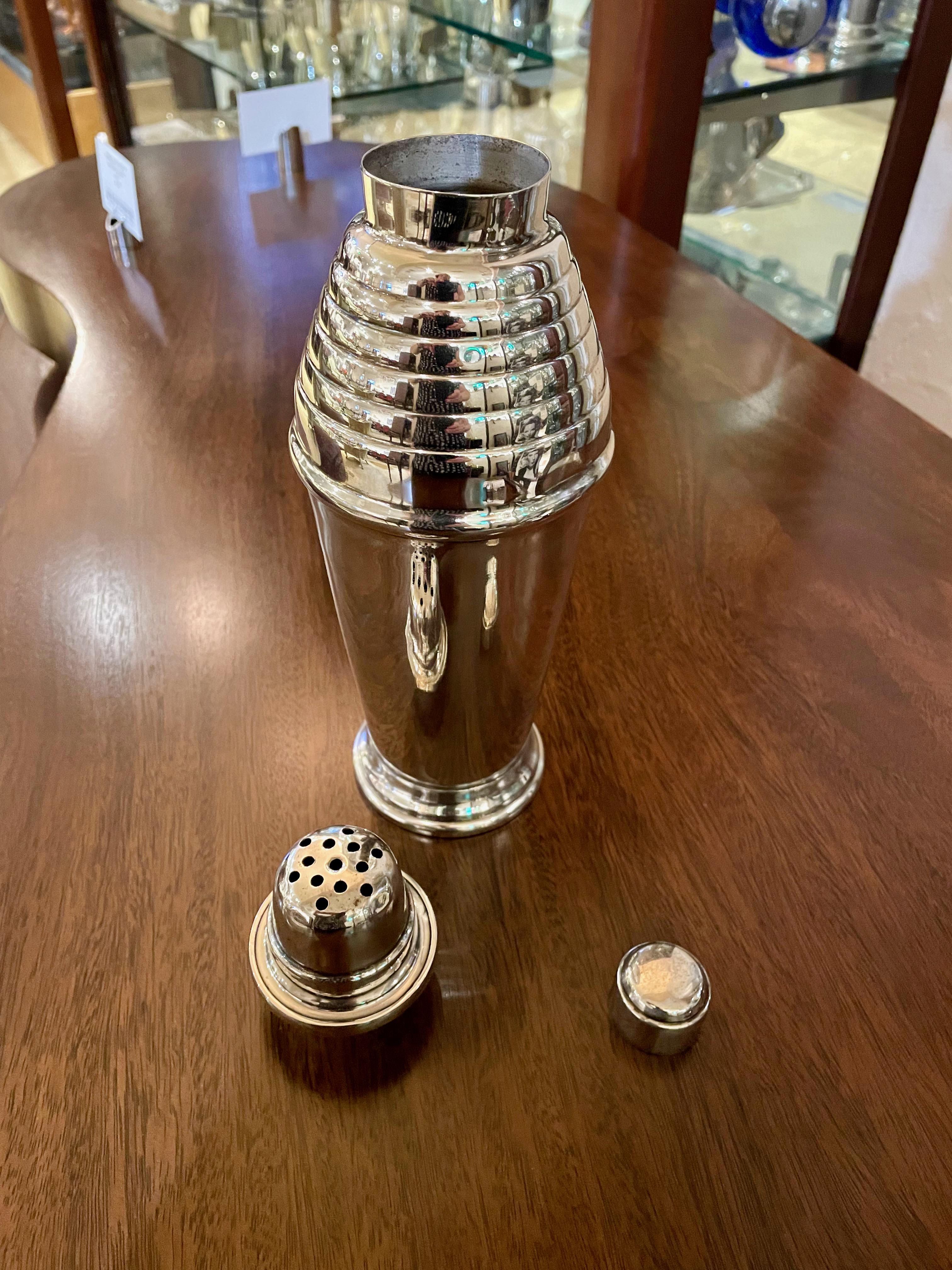 Argentine Silver-Plated Stepped Up at Deco Cockatail Shaker For Sale