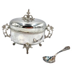 Vintage Silver-Plated Sugar Bowl with a Spoon, Fraget Hefra