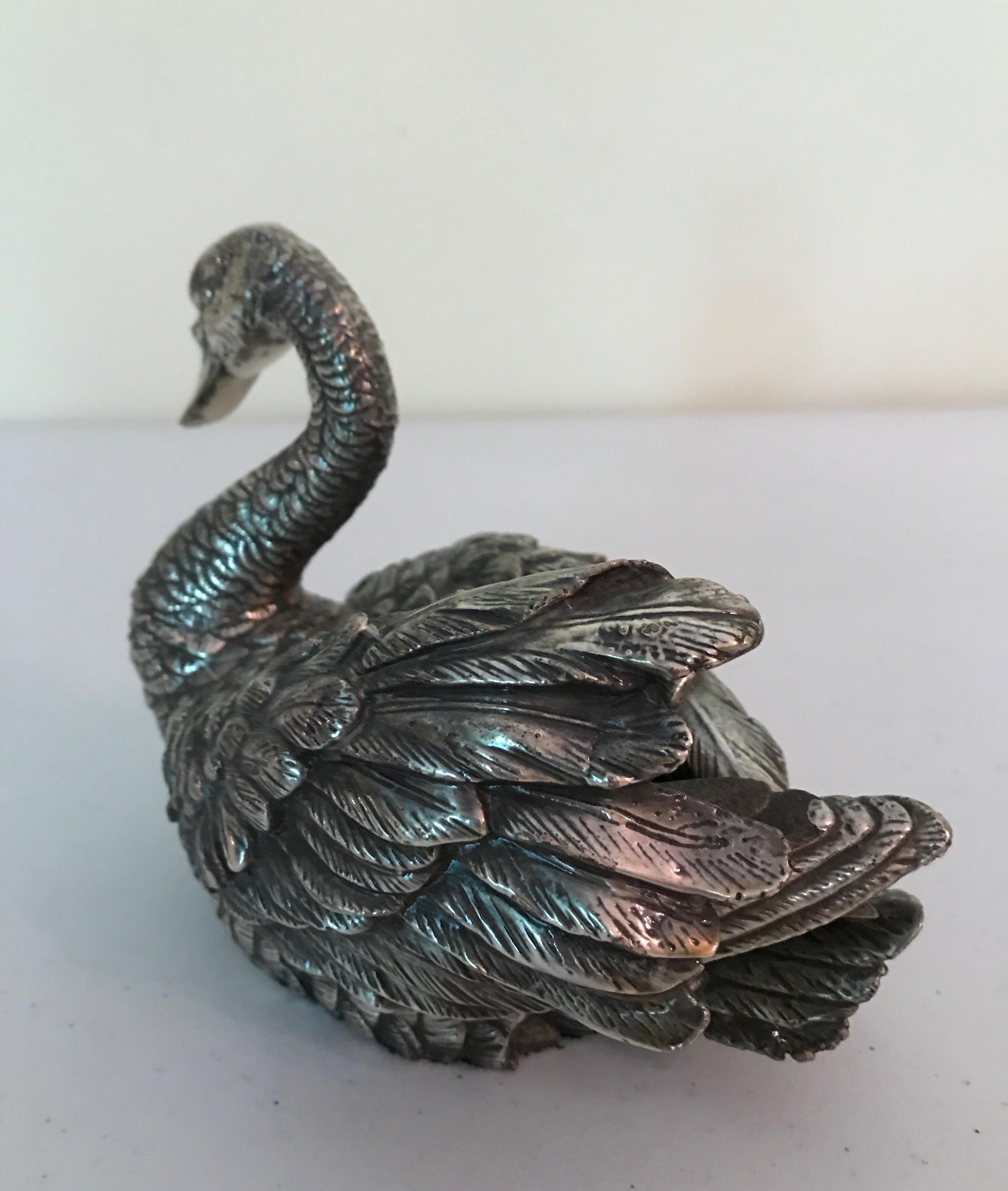 Mexican Silver Plated Swan Sculpture For Sale