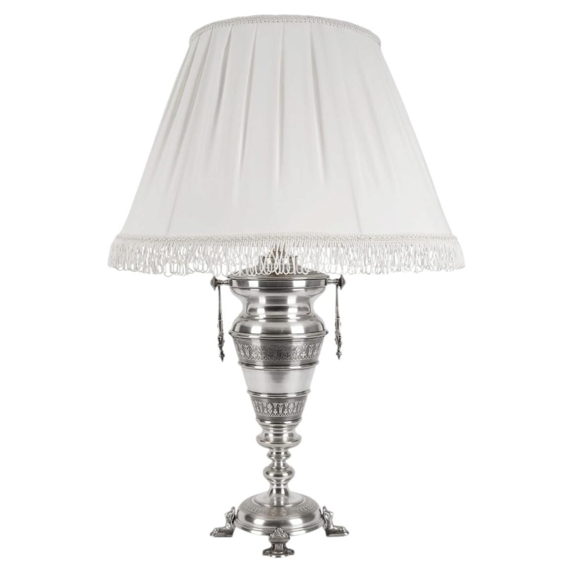 Lampada da tavolo placcata in argento, Henniger & Co., Germania, Berlino, fine del XIX secolo in vendita