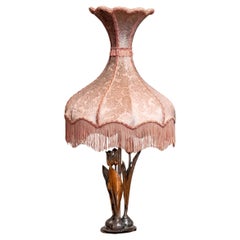 Silver Plated Table Lamp with Three Tulips and Velvet Diabolo  Shade 1960s