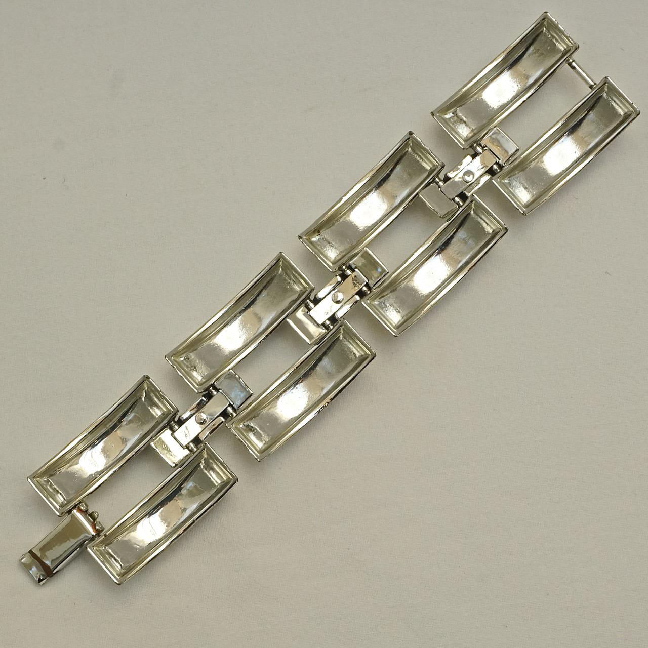 Silver Plated Tank Style Link Statement Bracelet In Good Condition For Sale In London, GB