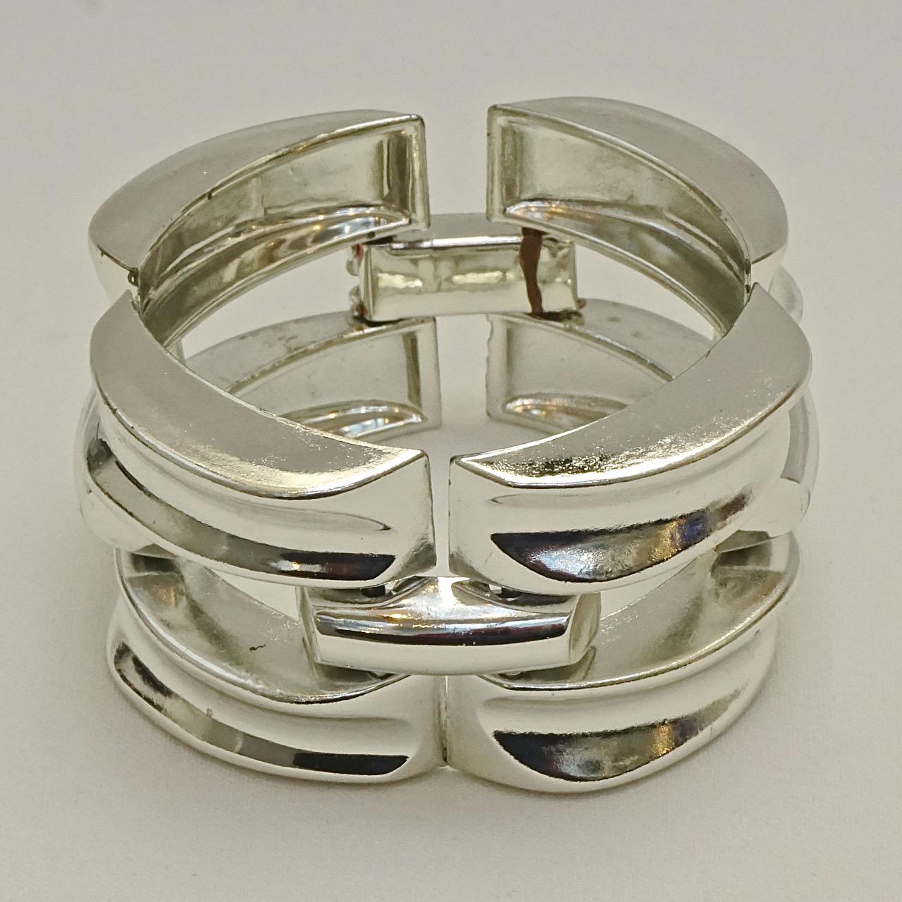 Silver Plated Tank Style Link Statement Bracelet For Sale 1
