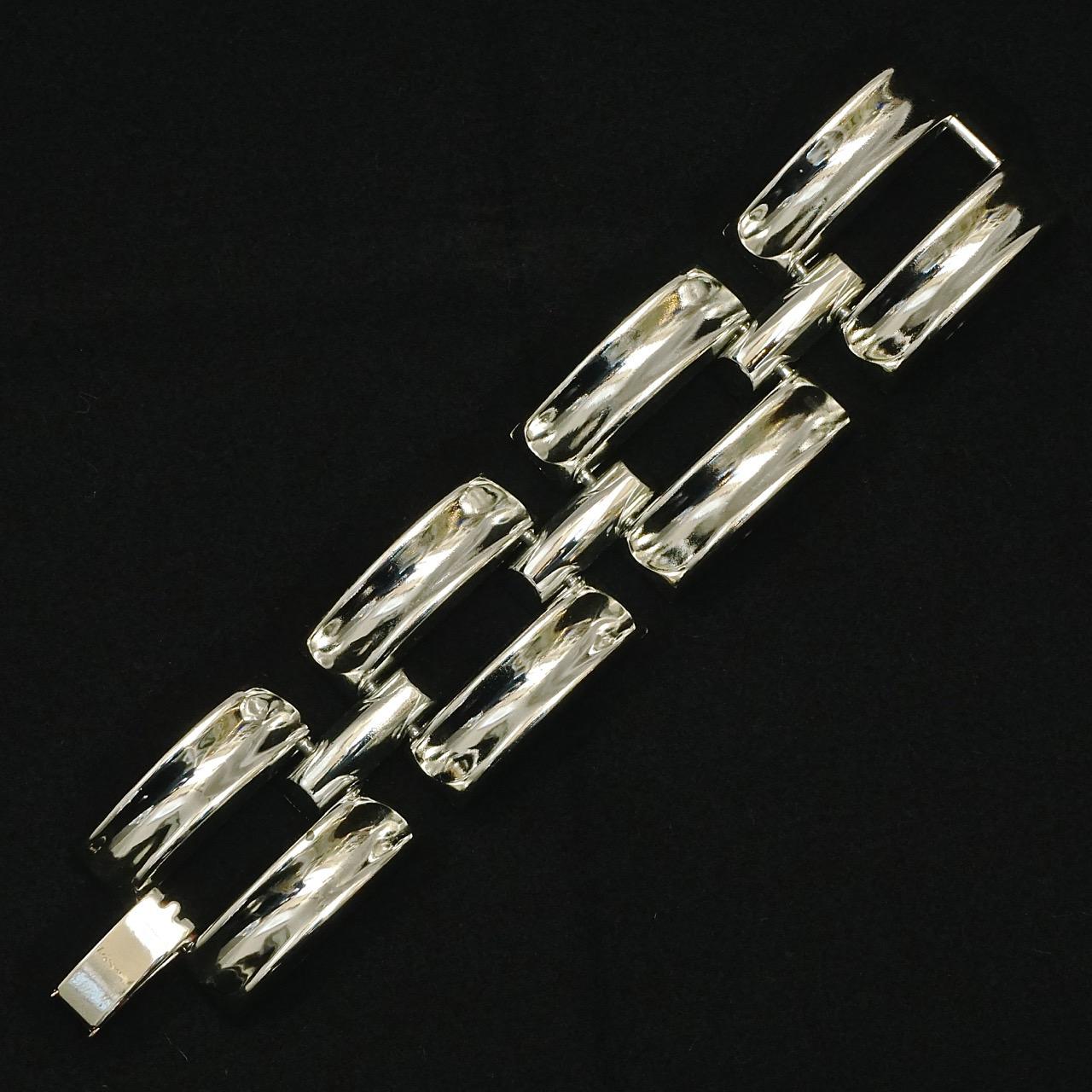Silver Plated Tank Style Link Statement Bracelet For Sale 2