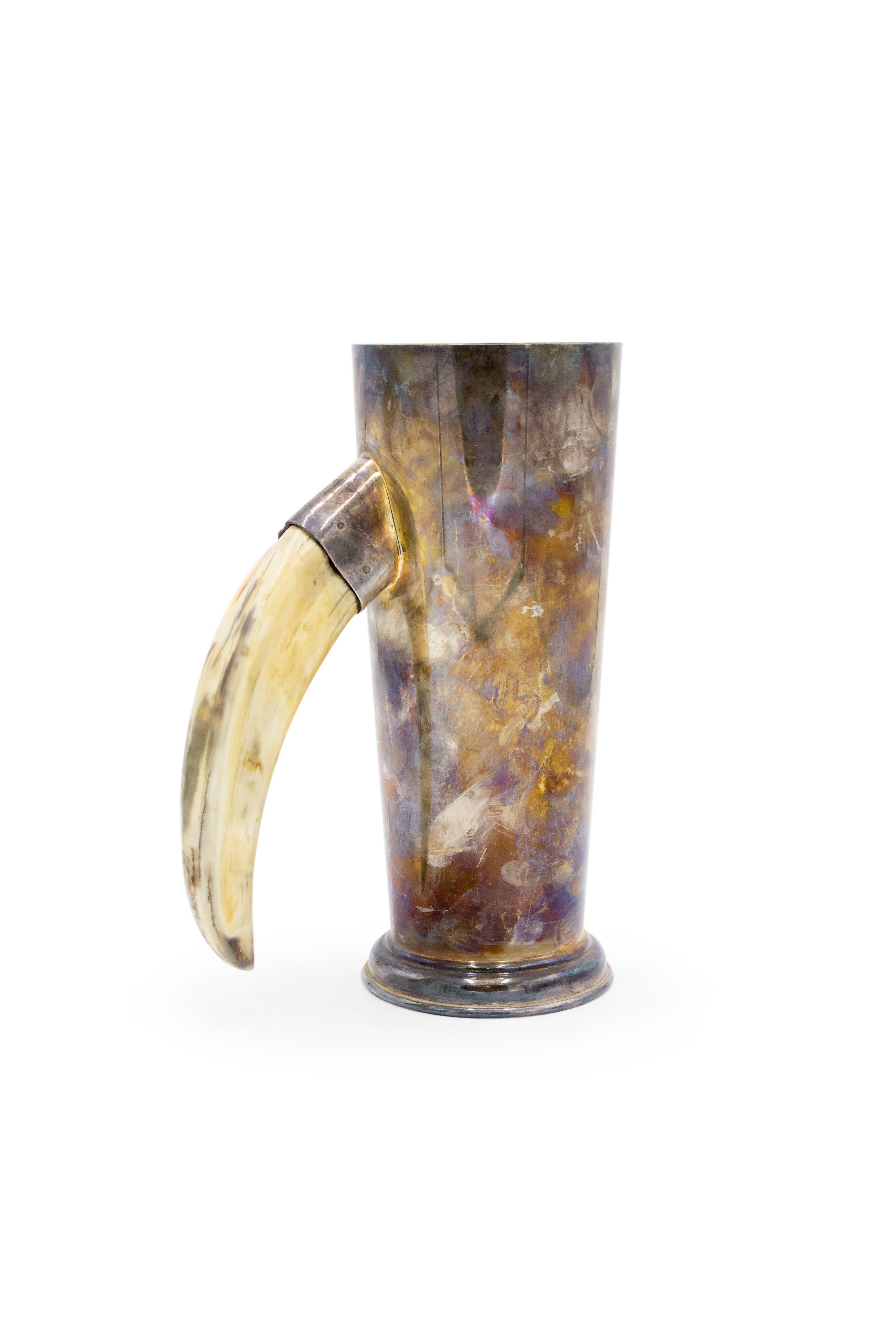 19th Century Silver Plated Tankard with Boar Tusk Handle For Sale