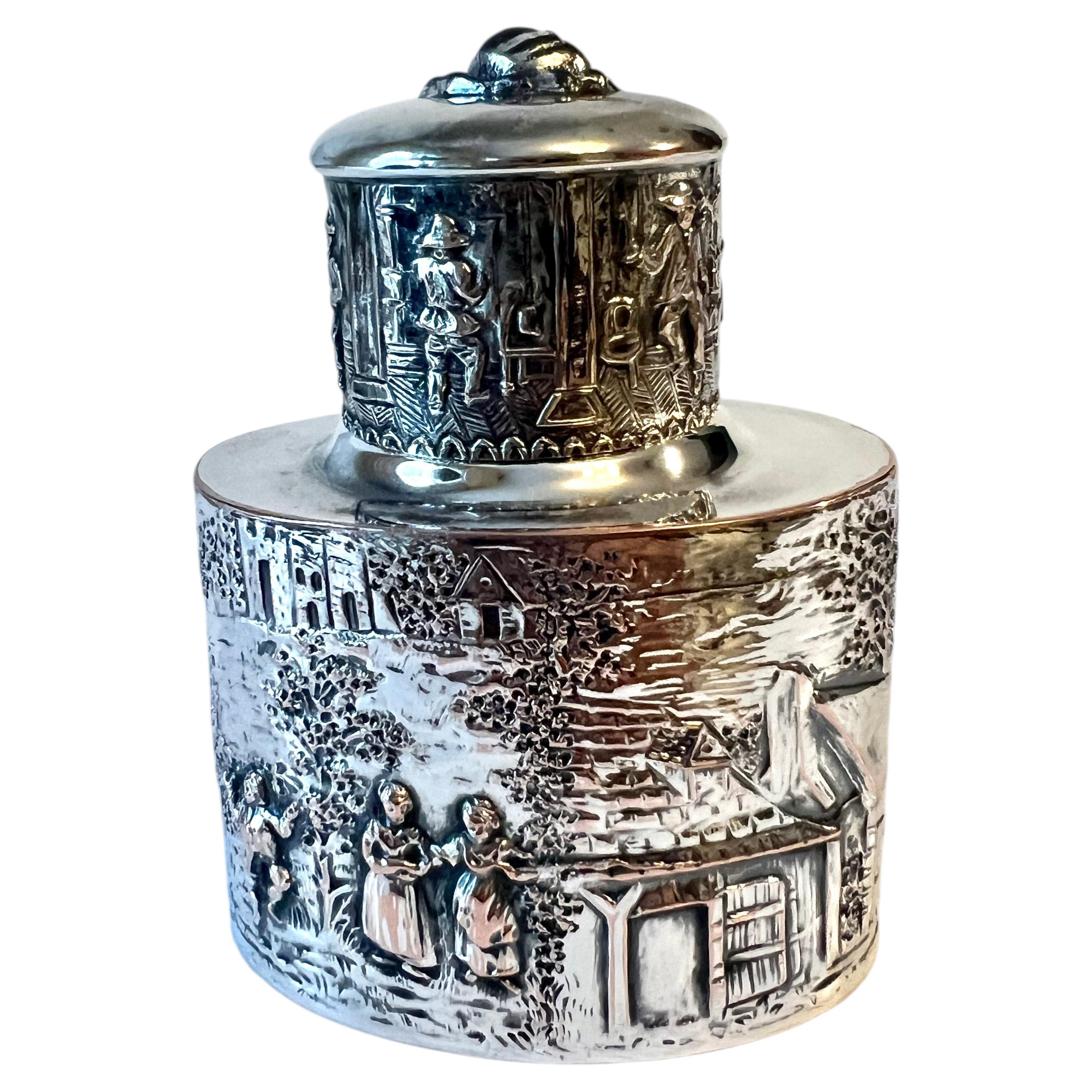 Boîte à thé en métal argenté par Barbour Silver Co. en vente