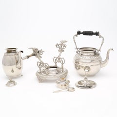 Silver Plated Coffee Set Exclusive Antique 6 Parts Kettle Coffee Pot, Warmer Set