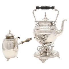 Silver Plated Coffee Set Exclusive Antique 6 Parts Kettle Coffee Pot, Warmer Set