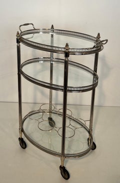 Versilberter, dreistufiger, ovaler Barwagen, Maison Jansen zugeschrieben, 1940er Jahre