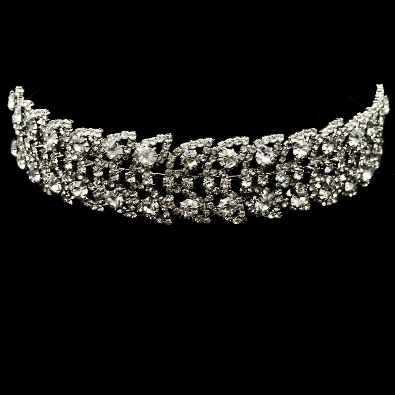 Silver Plated Tiara / Headband with Faceted Rhinestones circa 1980s For Sale 1