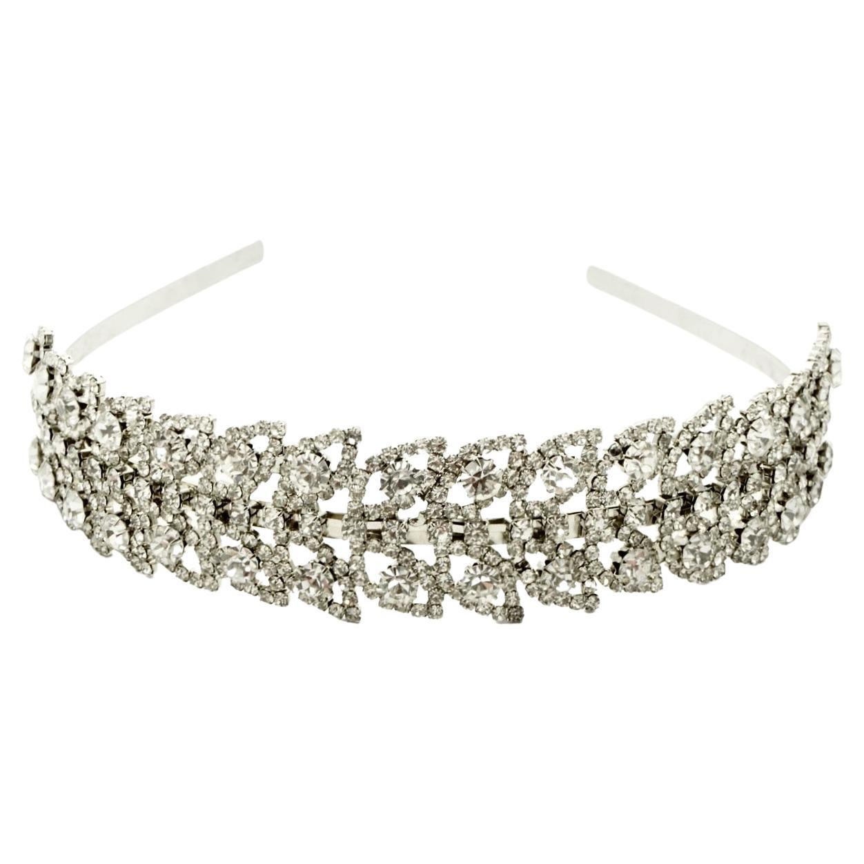 Silver Plated Tiara / Headband with Faceted Rhinestones circa 1980s