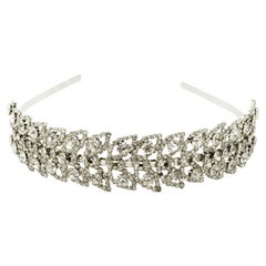 Silver Plated Tiara / Headband with Faceted Rhinestones circa 1980s