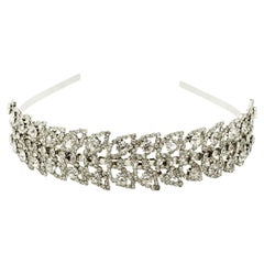 Retro Silver Plated Tiara / Headband with Faceted Rhinestones circa 1980s