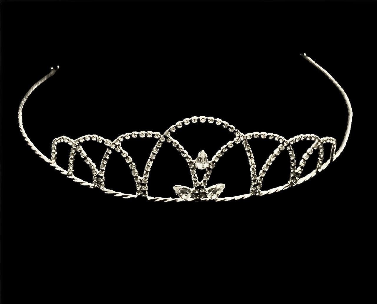 Silver Plated Tiara with a Rope Twist Band and Faceted Rhinestones circa 1960s 2