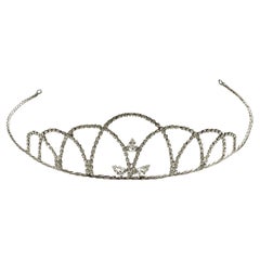 Silver Plated Tiara with a Rope Twist Band and Faceted Rhinestones circa 1960s