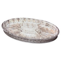 Silver-Plated Tray Five Cut Glass Dishes, Vintage condiment set, canapé Service