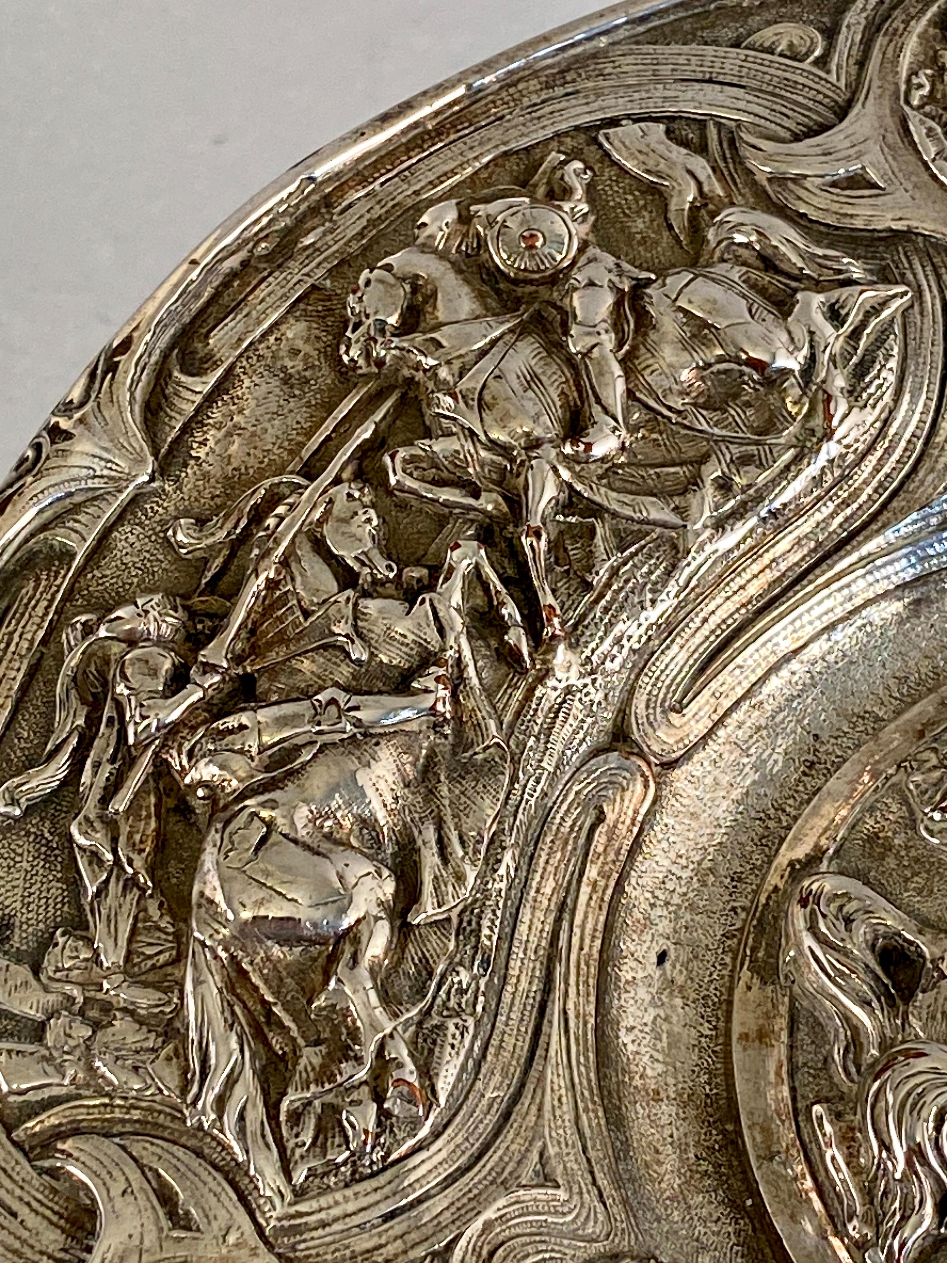 Neoclassical Silver Plated Trophy Dish Tazza with Gladiatorial and Horse Racing Scenes
